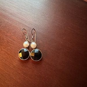 Charles Albert .925 stamped sterling silver pearl and onyx earrings.